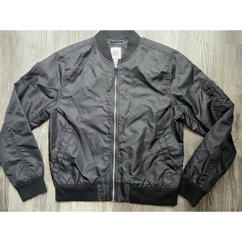 Gap Bomber Jacket Womens Small Black Nylon Long Sleeve Full Zipper